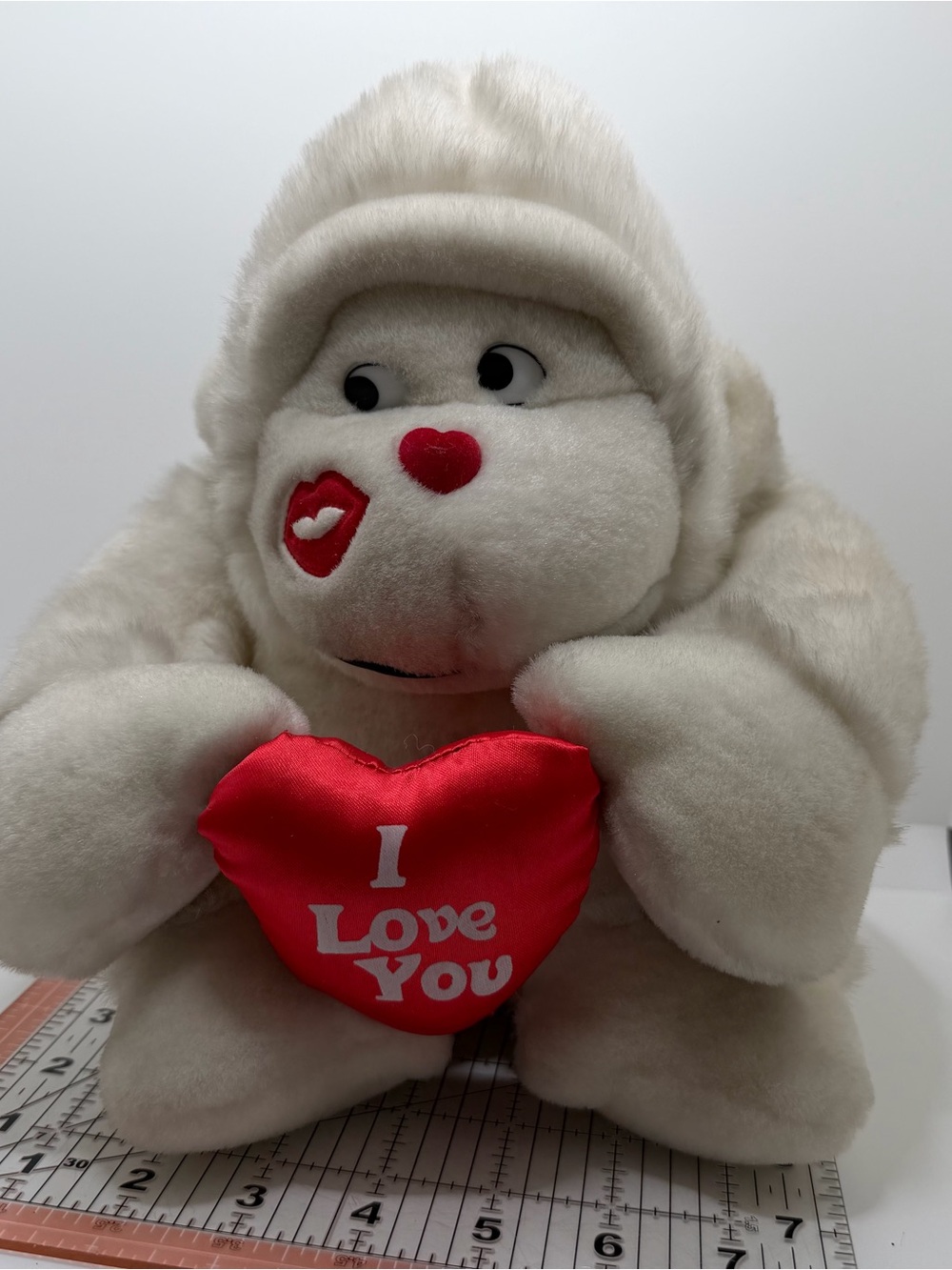 Plush White Side Eye Gorilla ‘I Love You' Heart